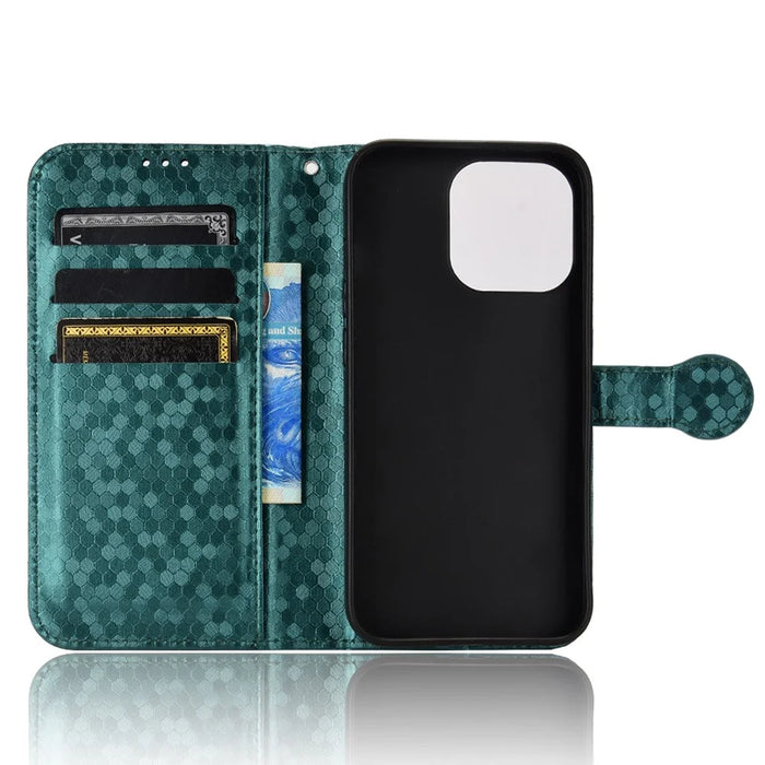 For iPhone 15 Pro Max Dot Imprinted Shockproof Cover Leather Wallet Stand Mobile Phone Case - Green - 4