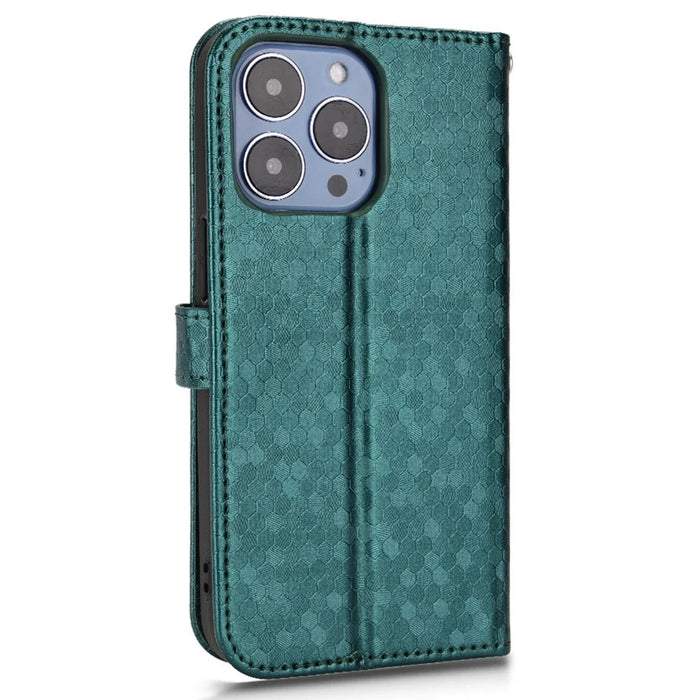 For iPhone 15 Pro Max Dot Imprinted Shockproof Cover Leather Wallet Stand Mobile Phone Case - Green - 6
