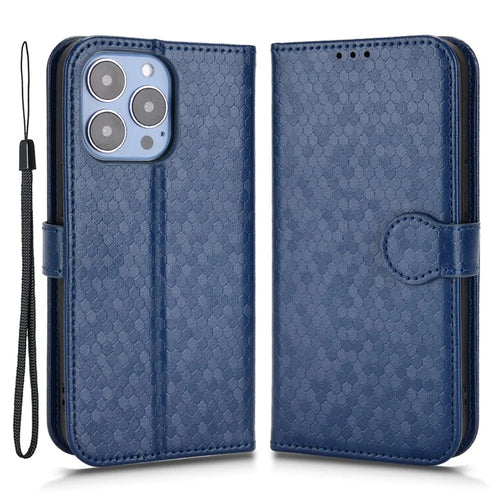 For iPhone 15 Plus PU Leather Anti-drop Phone Case Dot Imprinted Wallet Stand Cover - Sapphire - 1