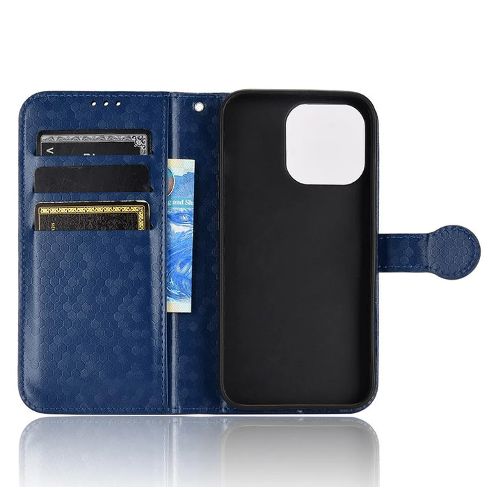 For iPhone 15 Plus PU Leather Anti-drop Phone Case Dot Imprinted Wallet Stand Cover - Sapphire - 4