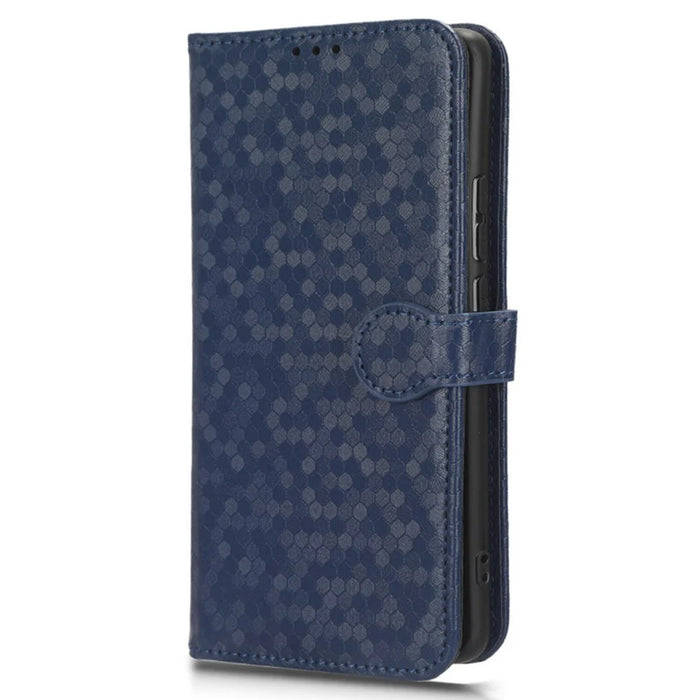 For iPhone 15 Plus PU Leather Anti-drop Phone Case Dot Imprinted Wallet Stand Cover - Sapphire - 5