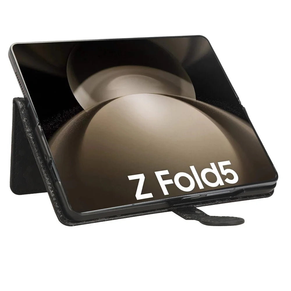 For Samsung Galaxy Z Fold5 5G PU Leather Wallet Case Dot Imprint Stand Phone Cover with Pen Holder - Black - 3