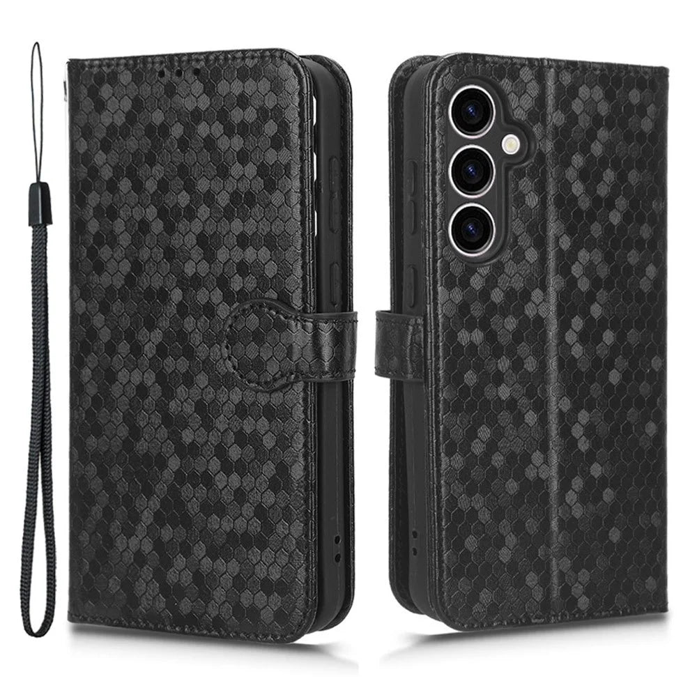 For Samsung Galaxy M34 5G / F34 5G PU Leather Stand Phone Case Dot Imprinted Wallet Cover - Black - 1