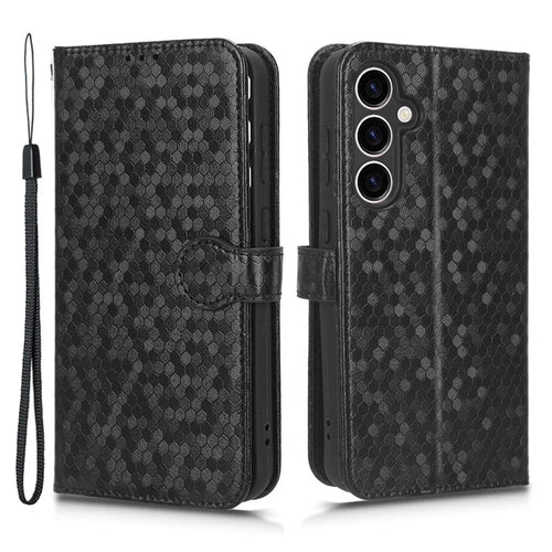 For Samsung Galaxy M34 5G / F34 5G PU Leather Stand Phone Case Dot Imprinted Wallet Cover - Black - 1