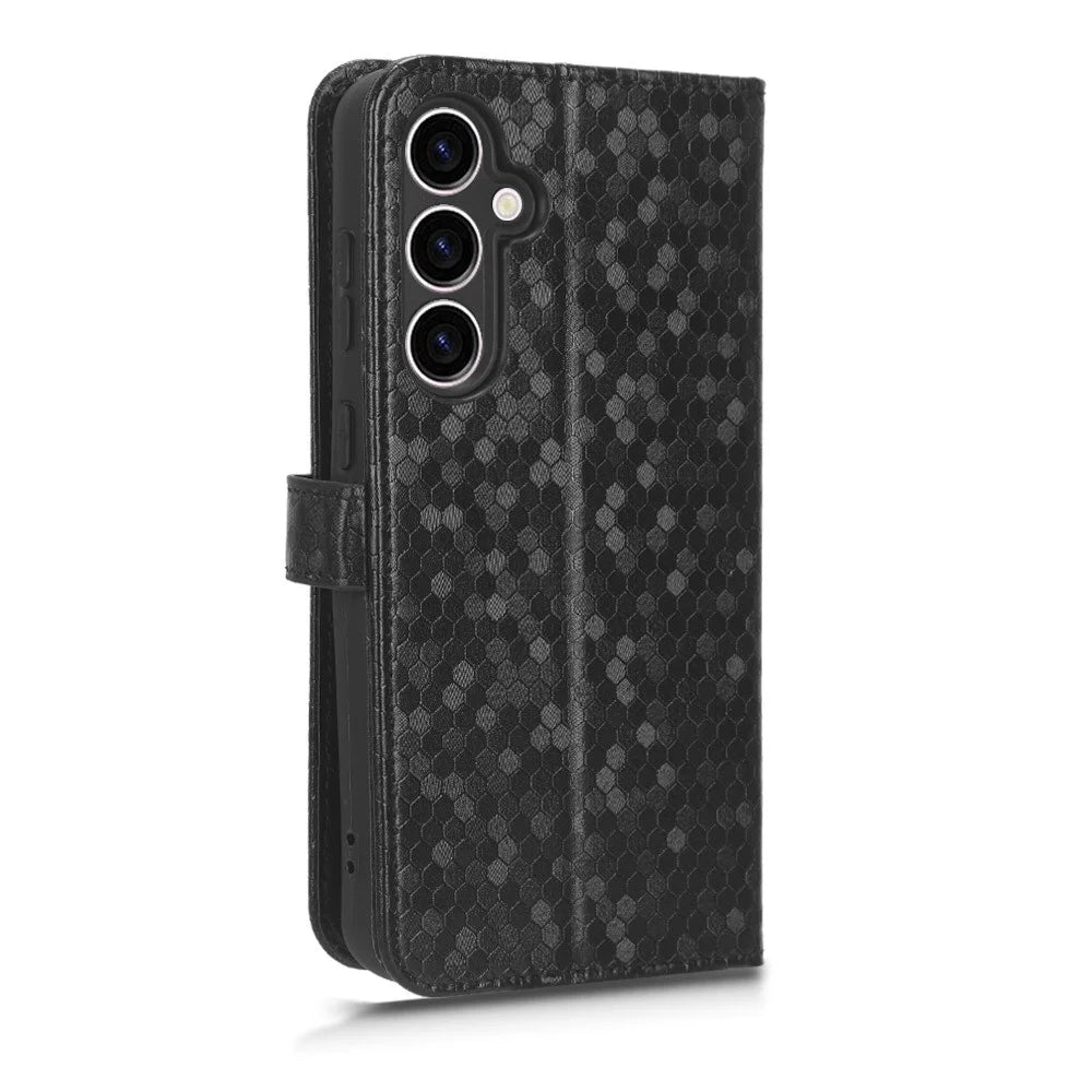 For Samsung Galaxy M34 5G / F34 5G PU Leather Stand Phone Case Dot Imprinted Wallet Cover - Black - 6