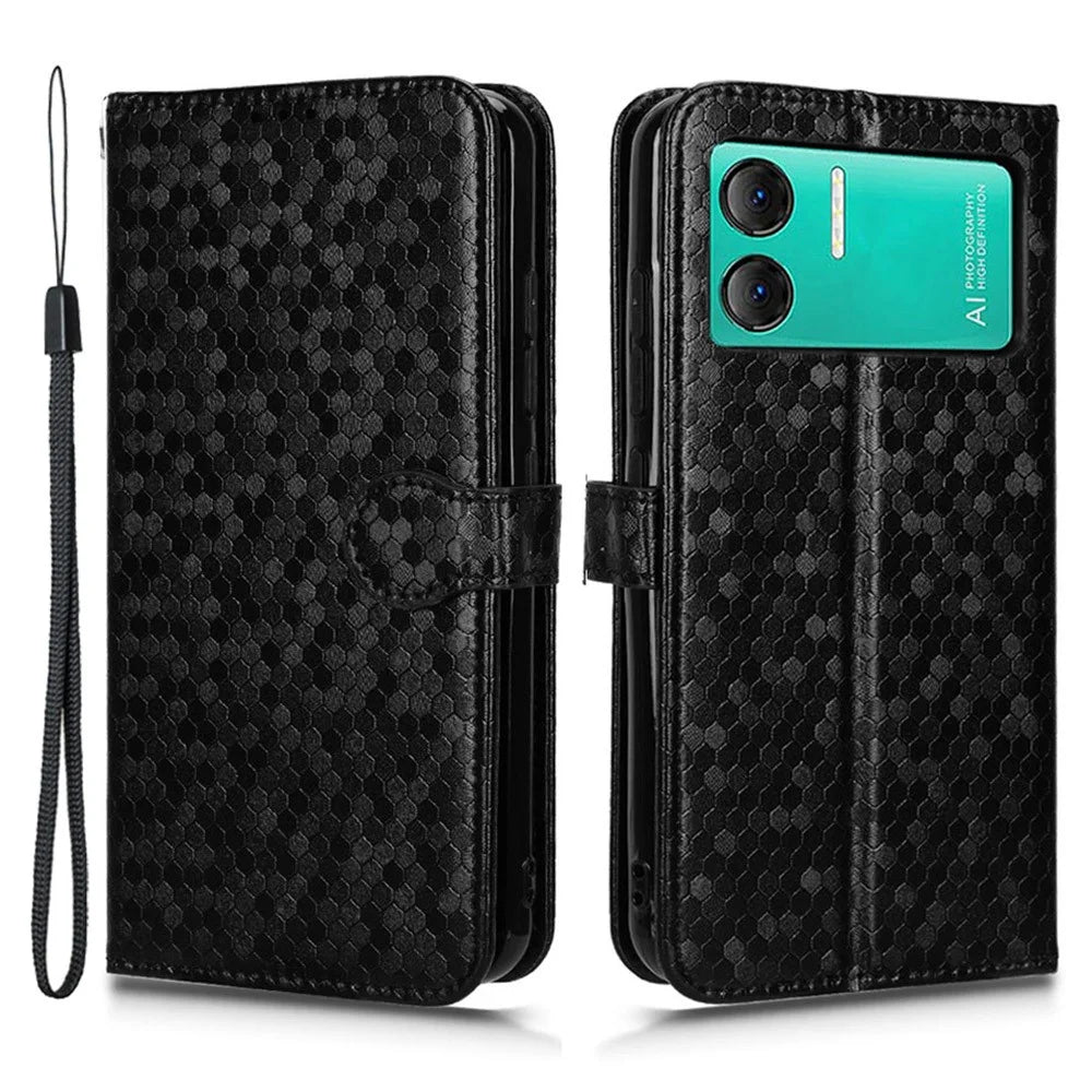 For Doogee X98 PU Leather Wallet Case Dot Imprint Drop-proof Phone Cover with Stand - Black - 1