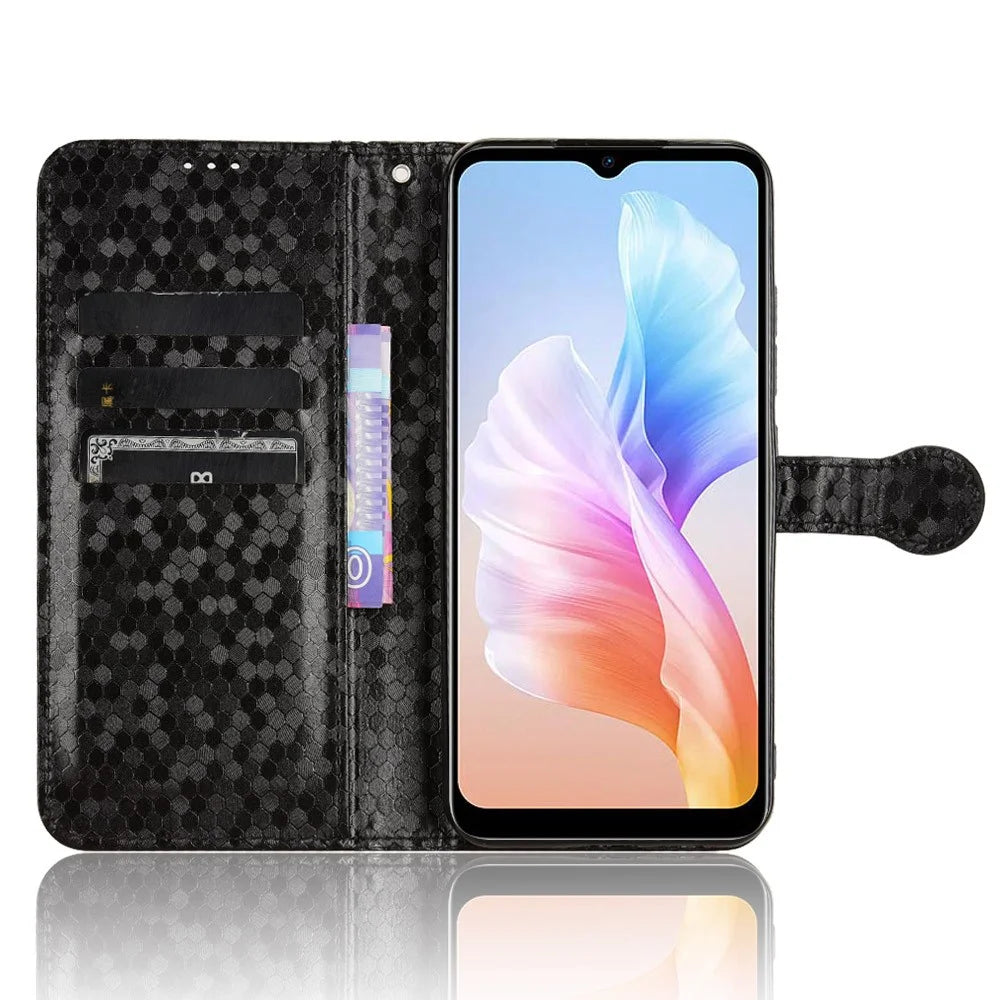For Doogee X98 PU Leather Wallet Case Dot Imprint Drop-proof Phone Cover with Stand - Black - 2