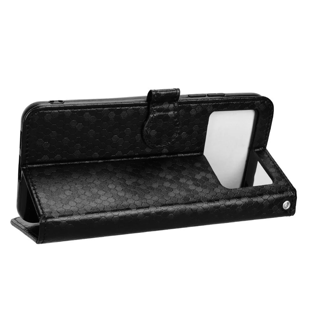 For Doogee X98 PU Leather Wallet Case Dot Imprint Drop-proof Phone Cover with Stand - Black - 4