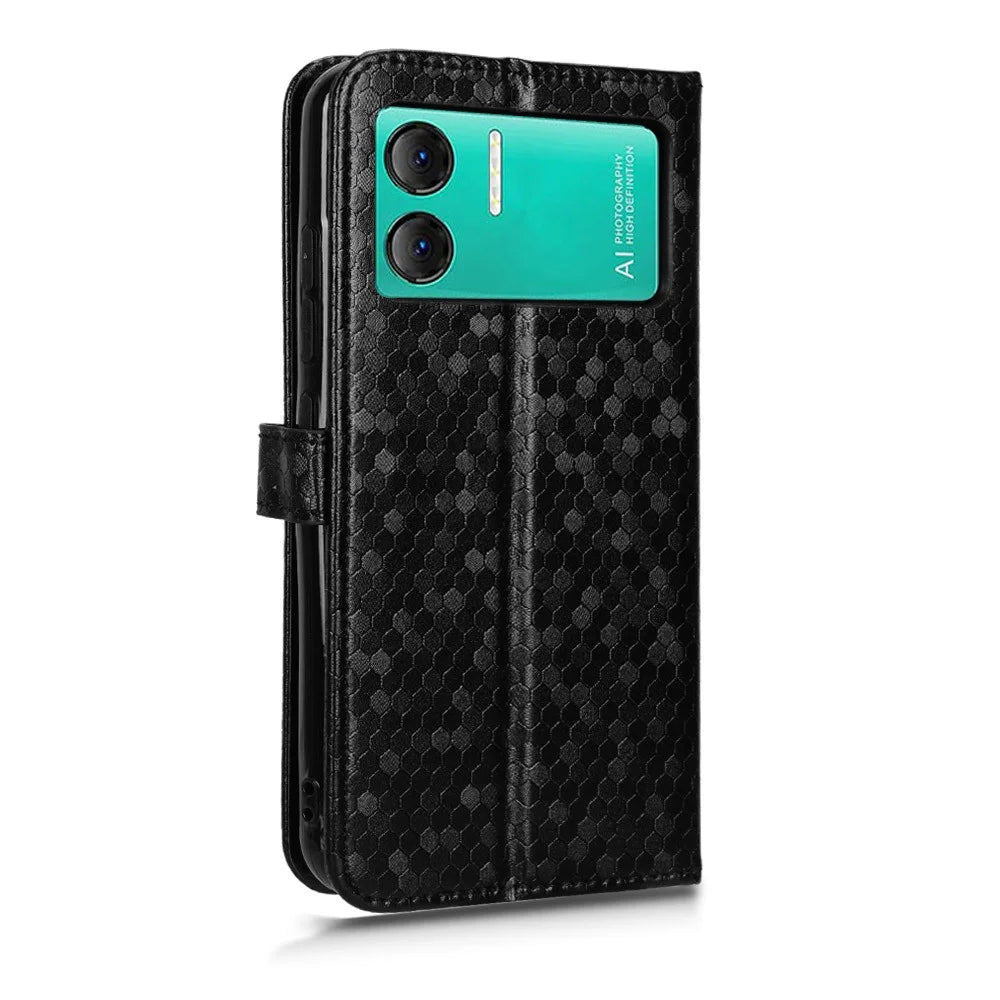 For Doogee X98 PU Leather Wallet Case Dot Imprint Drop-proof Phone Cover with Stand - Black - 6