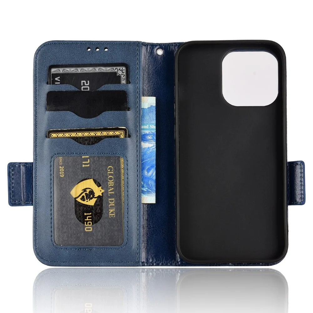 For iPhone 15 Pro Imprinted Triangle Anti-drop Phone Cover PU Leather Stand Wallet Case - Blue - 4