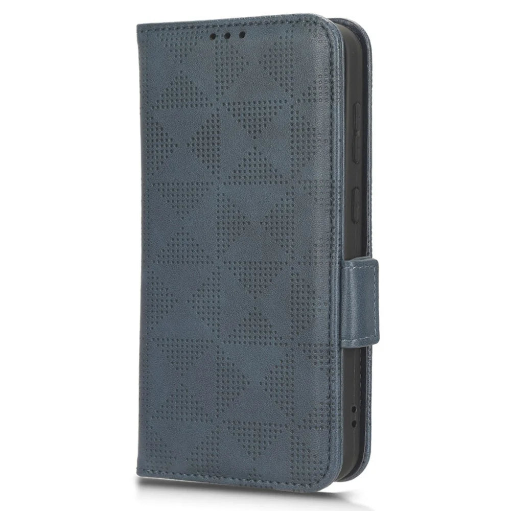 For iPhone 15 Pro Imprinted Triangle Anti-drop Phone Cover PU Leather Stand Wallet Case - Blue - 6