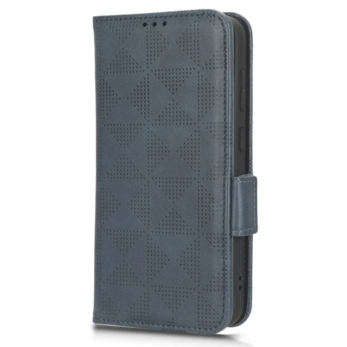 For iPhone 15 Plus Triangle Imprint PU Leather Wallet Case Anti-drop Stand Phone Cover - Blue - 6