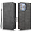 For iPhone 15 PU Leather Phone Cover Flip Stand Wallet Imprinted Triangle Protective Shell - Black - 1