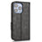 For iPhone 15 PU Leather Phone Cover Flip Stand Wallet Imprinted Triangle Protective Shell - Black - 6
