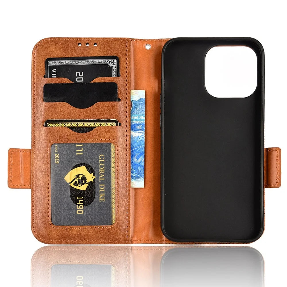 For iPhone 15 Pro Max Imprinted Triangle Phone Cover PU Leather Stand Wallet Anti-fall Case - Brown - 4