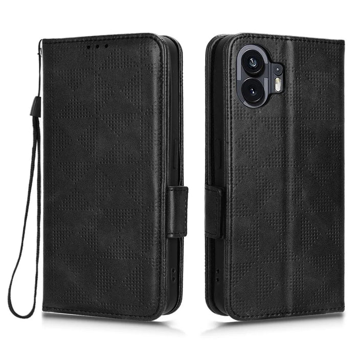For Nothing Phone (2) Imprinted Triangle Stand Shell Drop-proof PU Leather Wallet Phone Cover - Black - 1