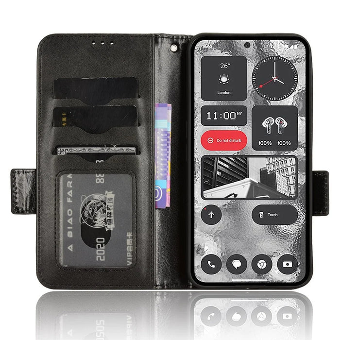 For Nothing Phone (2) Imprinted Triangle Stand Shell Drop-proof PU Leather Wallet Phone Cover - Black - 2