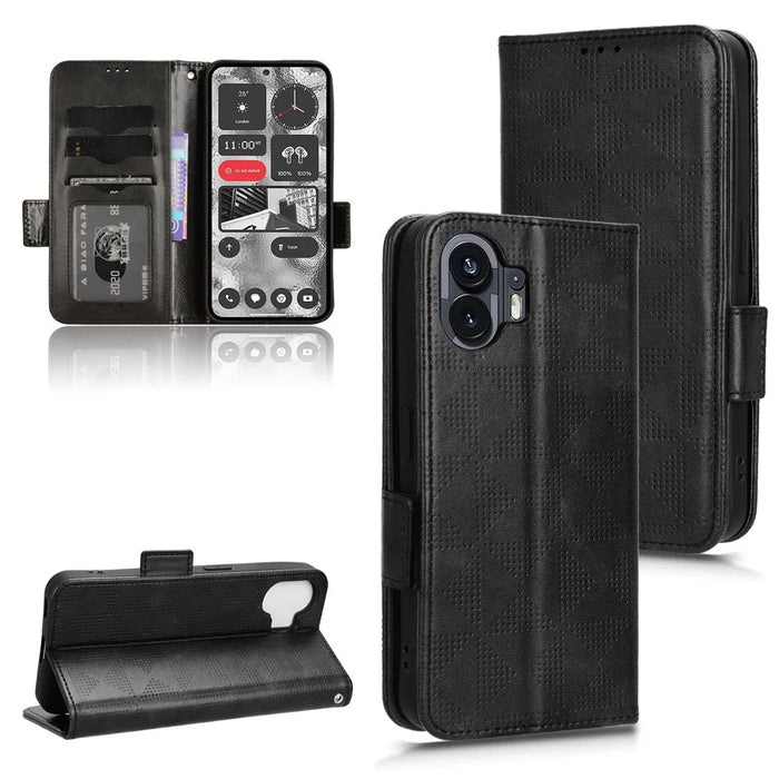 For Nothing Phone (2) Imprinted Triangle Stand Shell Drop-proof PU Leather Wallet Phone Cover - Black - 6