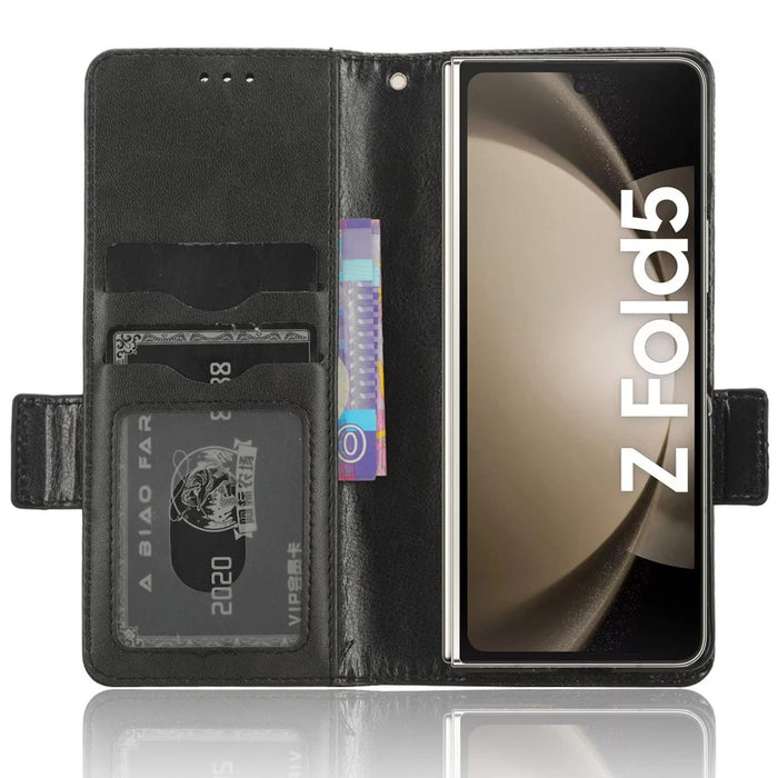 For Samsung Galaxy Z Fold5 5G Stand Phone Cover PU Leather Imprinted Triangle Wallet Case with Pen Holder - Black - 2