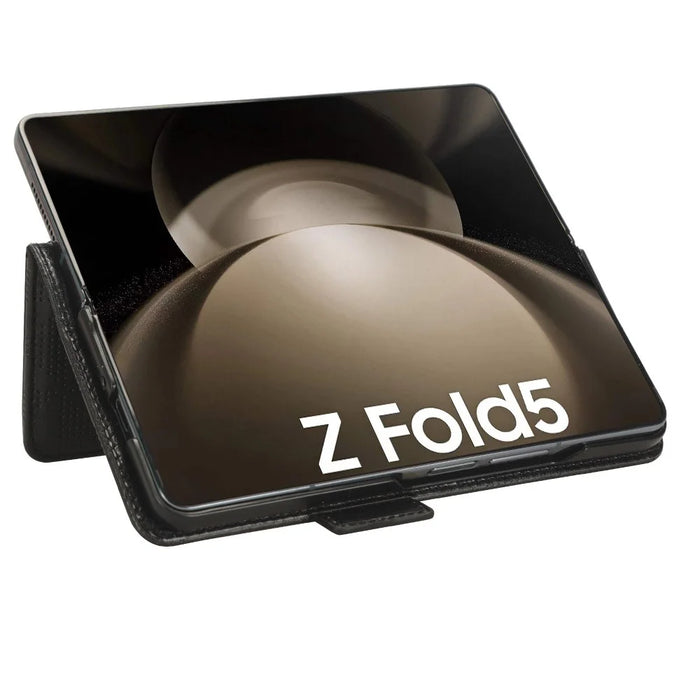 For Samsung Galaxy Z Fold5 5G Stand Phone Cover PU Leather Imprinted Triangle Wallet Case with Pen Holder - Black - 3