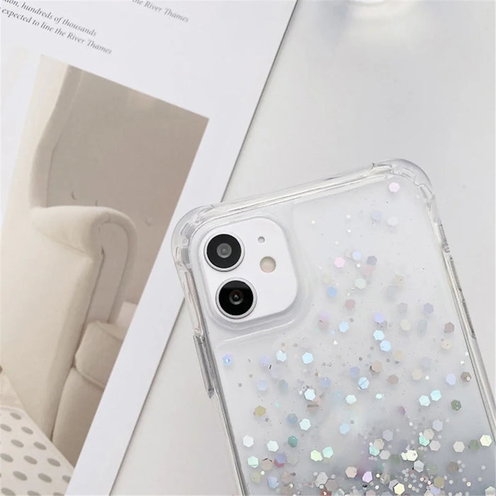 Gradient Epoxy Protective TPU Case for iPhone 15 Glitter Anti-Drop Phone Cover with Slim Lanyard - Black - 2