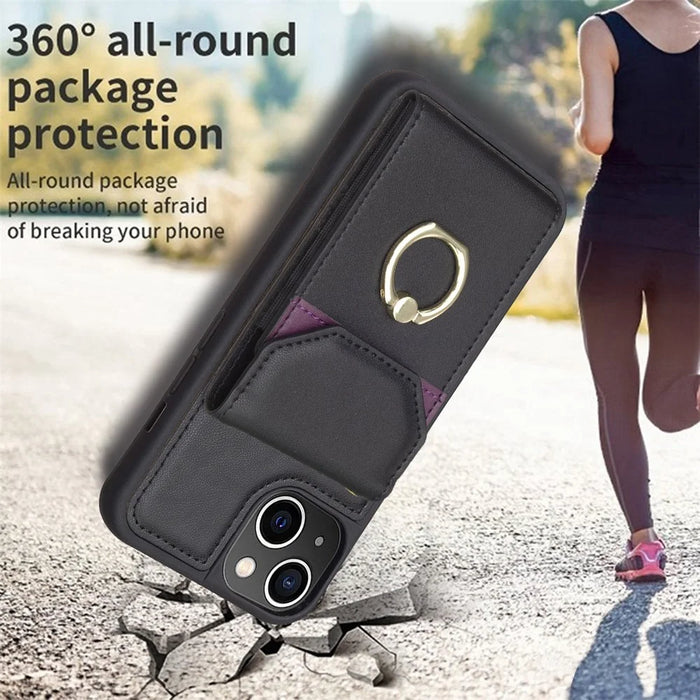 For iPhone 15 Pro Max Kickstand Card Bag Phone Case PU Leather + TPU Mobile Phone Back Protective Cover - Black - 3