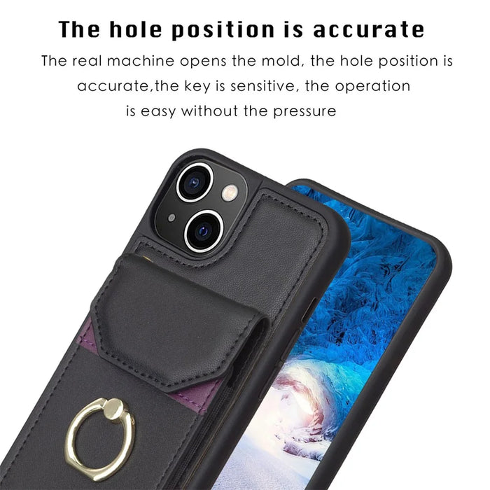 For iPhone 15 Pro Max Kickstand Card Bag Phone Case PU Leather + TPU Mobile Phone Back Protective Cover - Black - 4