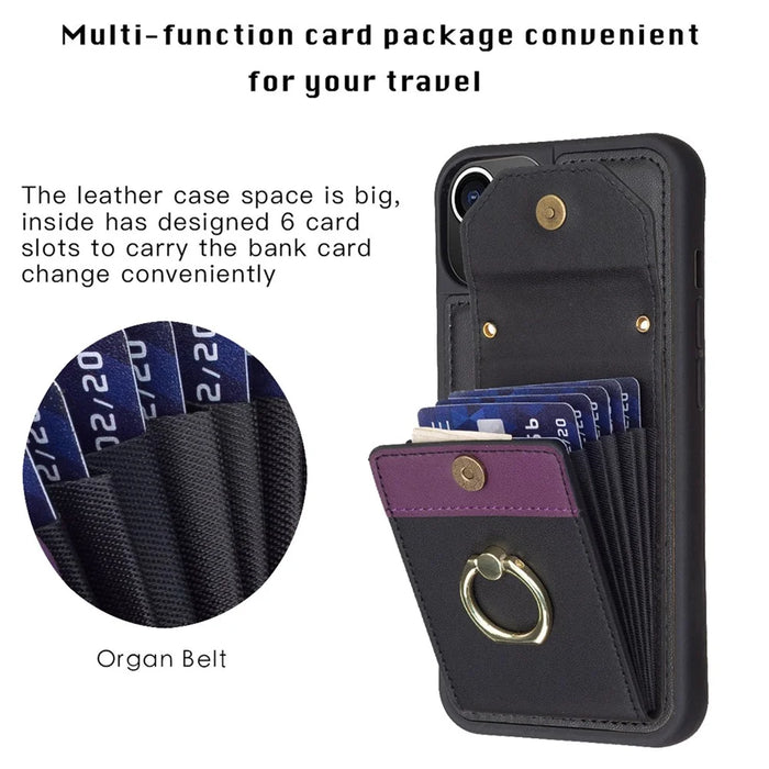 For iPhone 15 Pro Max Kickstand Card Bag Phone Case PU Leather + TPU Mobile Phone Back Protective Cover - Black - 5