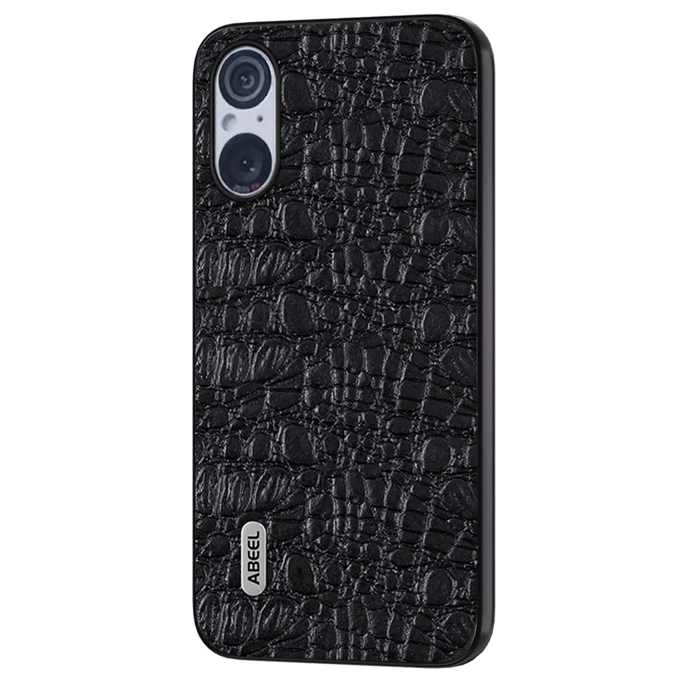 ABEEL For Sony Xperia 5 V Anti-scratch Phone Case Canopy Texture Genuine Cow Leather Coated PC+TPU Cover - Black - 1