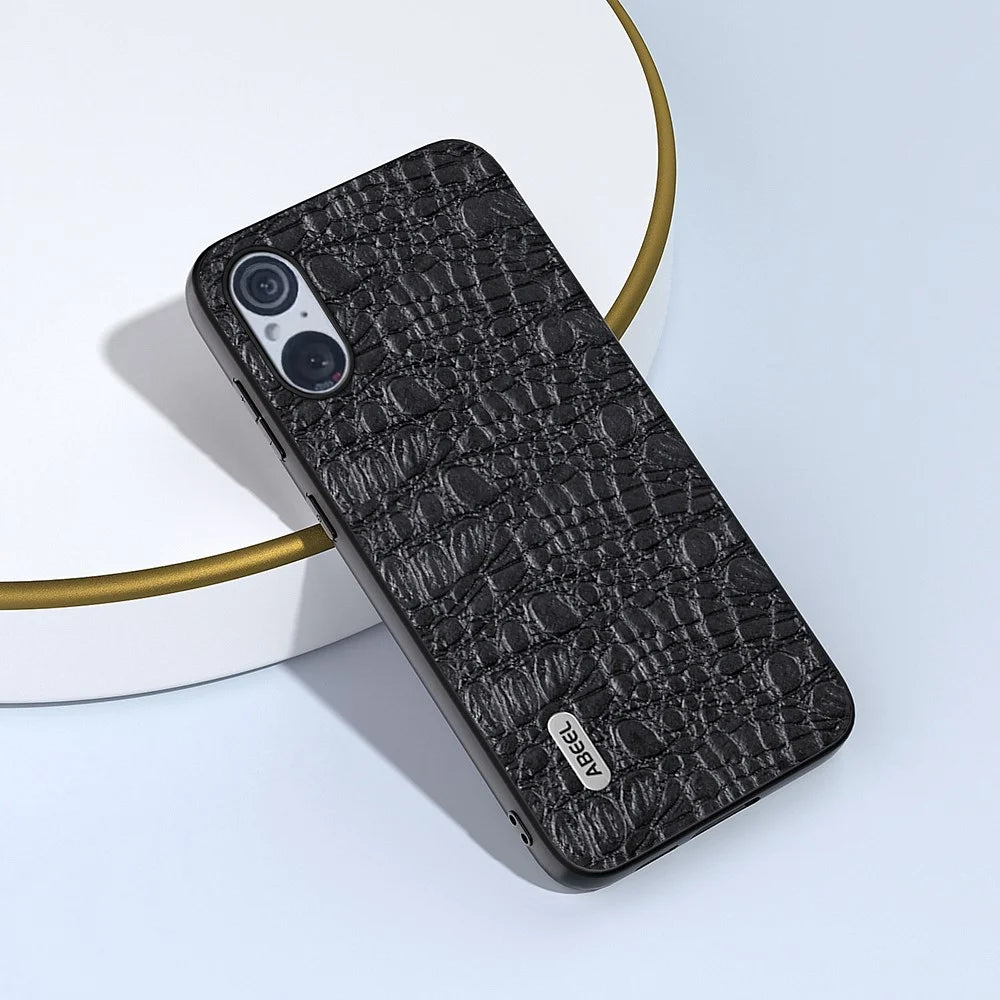 ABEEL For Sony Xperia 5 V Anti-scratch Phone Case Canopy Texture Genuine Cow Leather Coated PC+TPU Cover - Black - 2