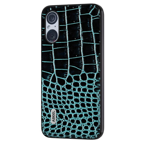 ABEEL For Sony Xperia 5 V Genuine Cow Leather+PC+TPU Case Crocodile Texture Anti-drop Phone Cover - Blue - 1