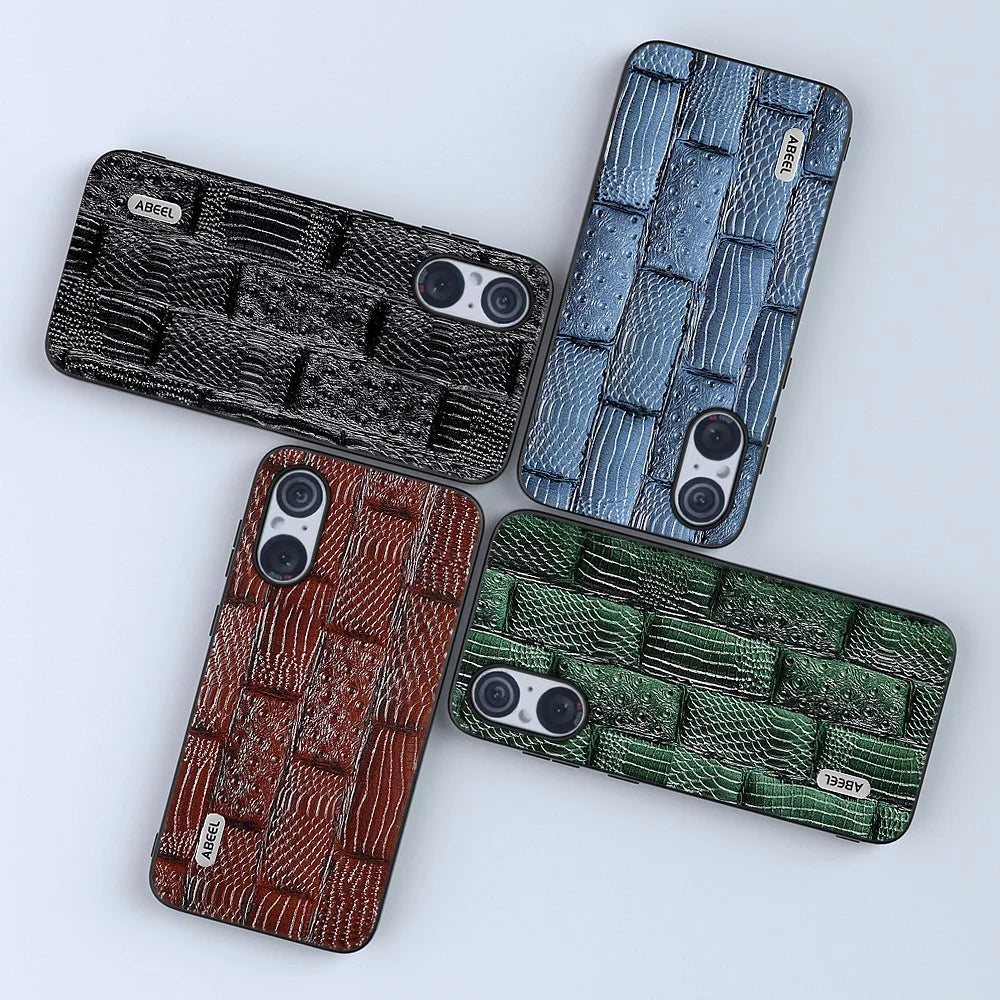 ABEEL For Sony Xperia 5 V Genuine Cow Leather+PC+TPU Case Mahjong Texture Phone Cover - Black - 3