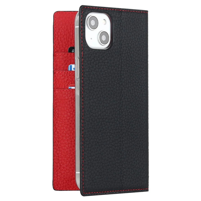 For iPhone 15 Genuine Cow Leather Case Litchi Texture Anti-fall Wallet Stand Phone Cover with Strap - Black - 5