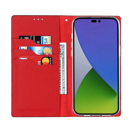 For iPhone 15 Pro Litchi Texture Genuine Cow Leather Cover Anti-drop Wallet Stand Phone Case with Strap - Black - 2