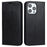 For iPhone 15 Pro Crazy Horse Texture Anti-fall Cover Genuine Cow Leather Stand Wallet Phone Case - Black - 1