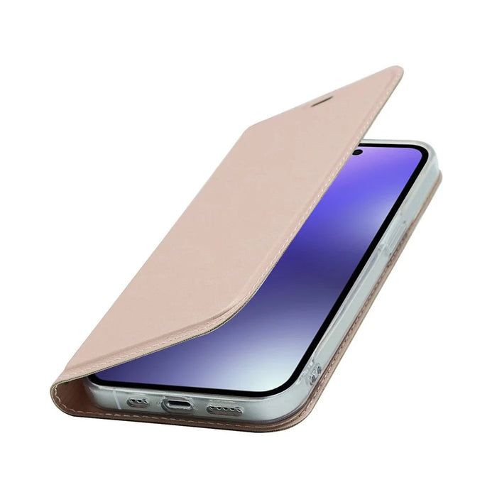 For iPhone 15 Pro Max PU Leather Stand Phone Cover Card Holder Magnetic Closing Case - Rose Gold - 5