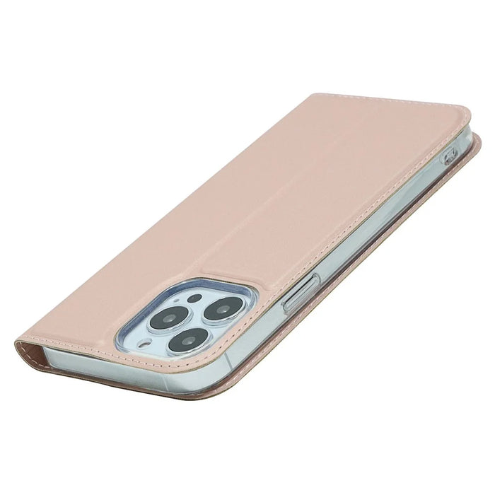 For iPhone 15 Pro Max PU Leather Stand Phone Cover Card Holder Magnetic Closing Case - Rose Gold - 6