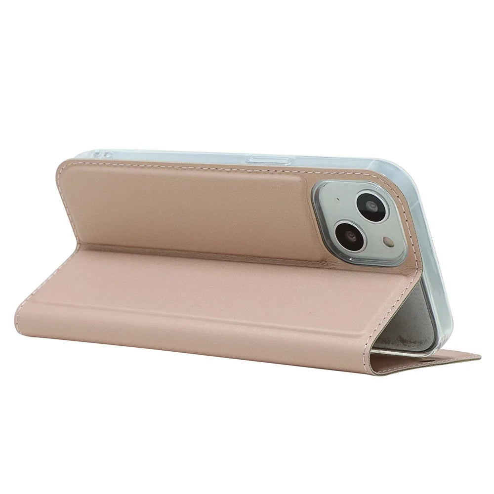 Magnetic PU Leather Phone Case for iPhone 15 Card Holder Protective Stand Cover - Rose Gold - 3