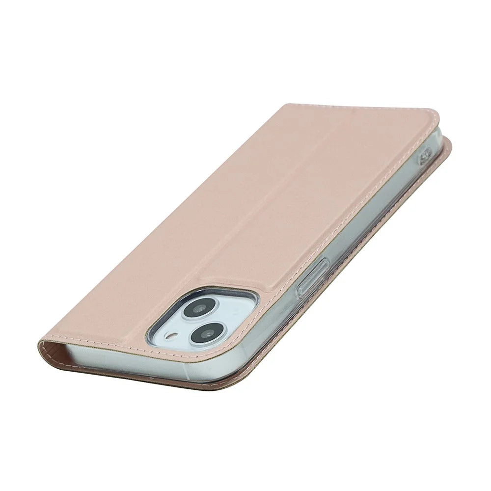 For iPhone 15 Plus Magnetic Closing PU Leather Phone Case Support Stand Cover with Card Slot - Rose Gold - 5