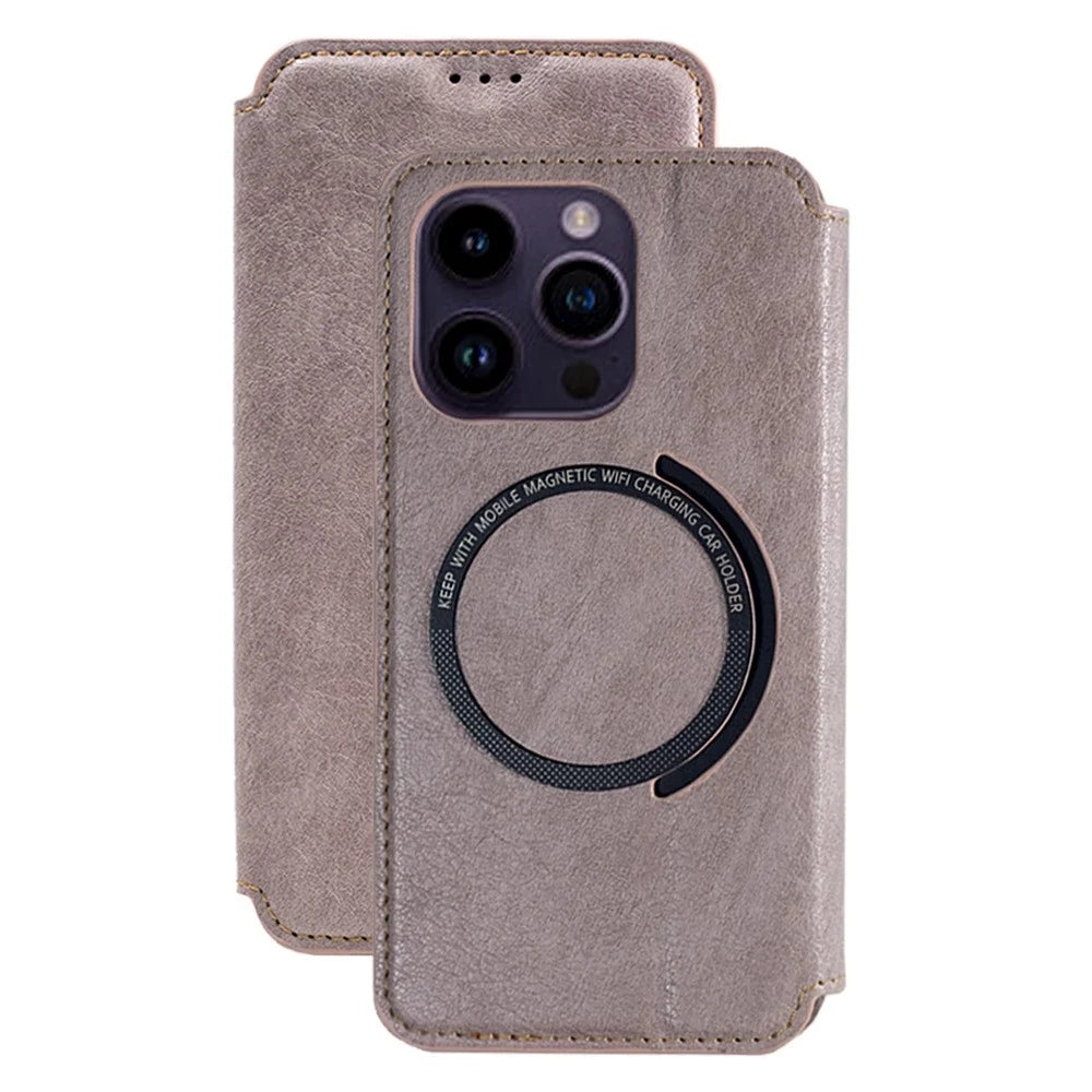 For iPhone 15 Anti-Scratch PU+TPU Matte Case Compatible with MagSafe Wallet Phone Cover - Rose Gold - 1