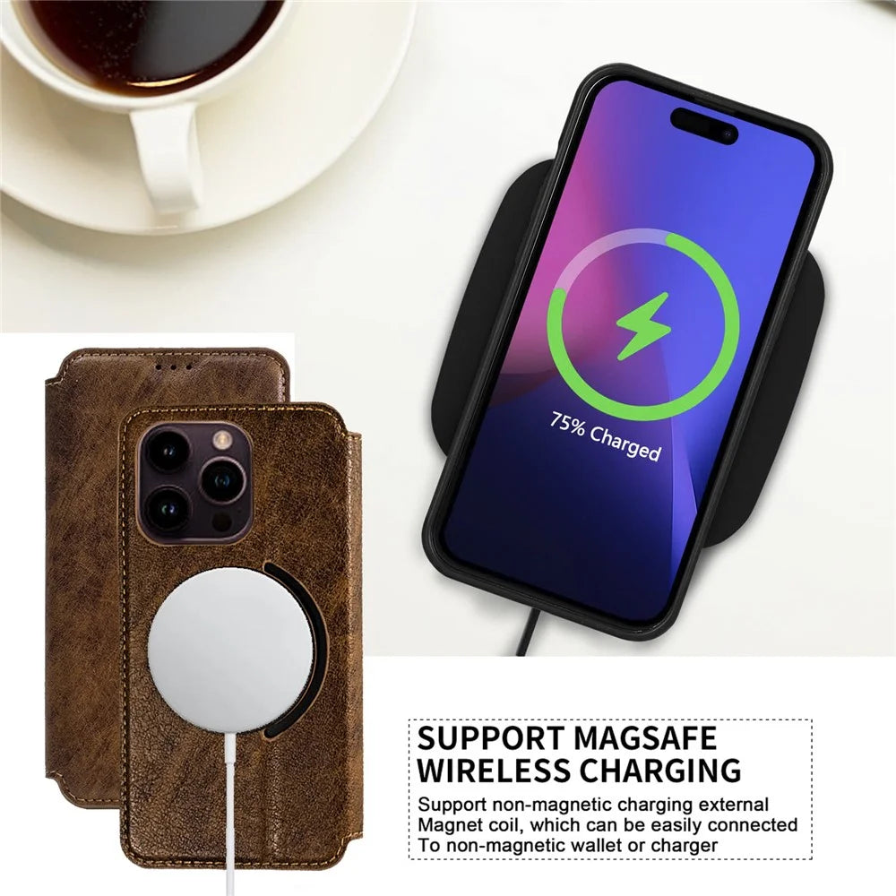 For iPhone 15 Anti-Scratch PU+TPU Matte Case Compatible with MagSafe Wallet Phone Cover - Rose Gold - 3