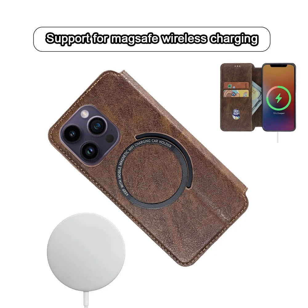 For iPhone 15 Anti-Scratch PU+TPU Matte Case Compatible with MagSafe Wallet Phone Cover - Rose Gold - 4