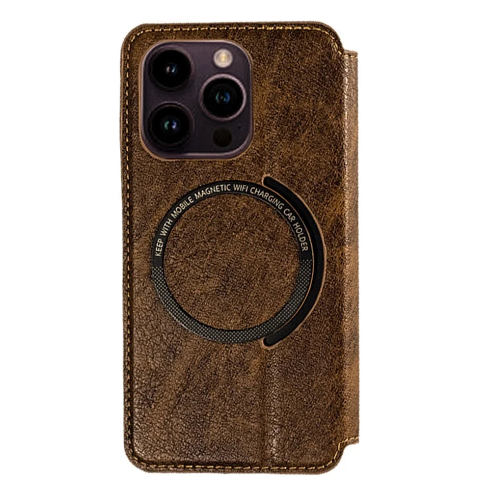 For iPhone 15 Anti-Scratch PU+TPU Matte Case Compatible with MagSafe Wallet Phone Cover - Rose Gold - 5