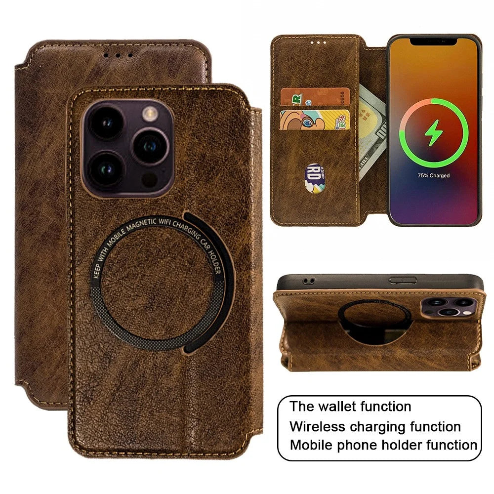 For iPhone 15 Anti-Scratch PU+TPU Matte Case Compatible with MagSafe Wallet Phone Cover - Rose Gold - 7