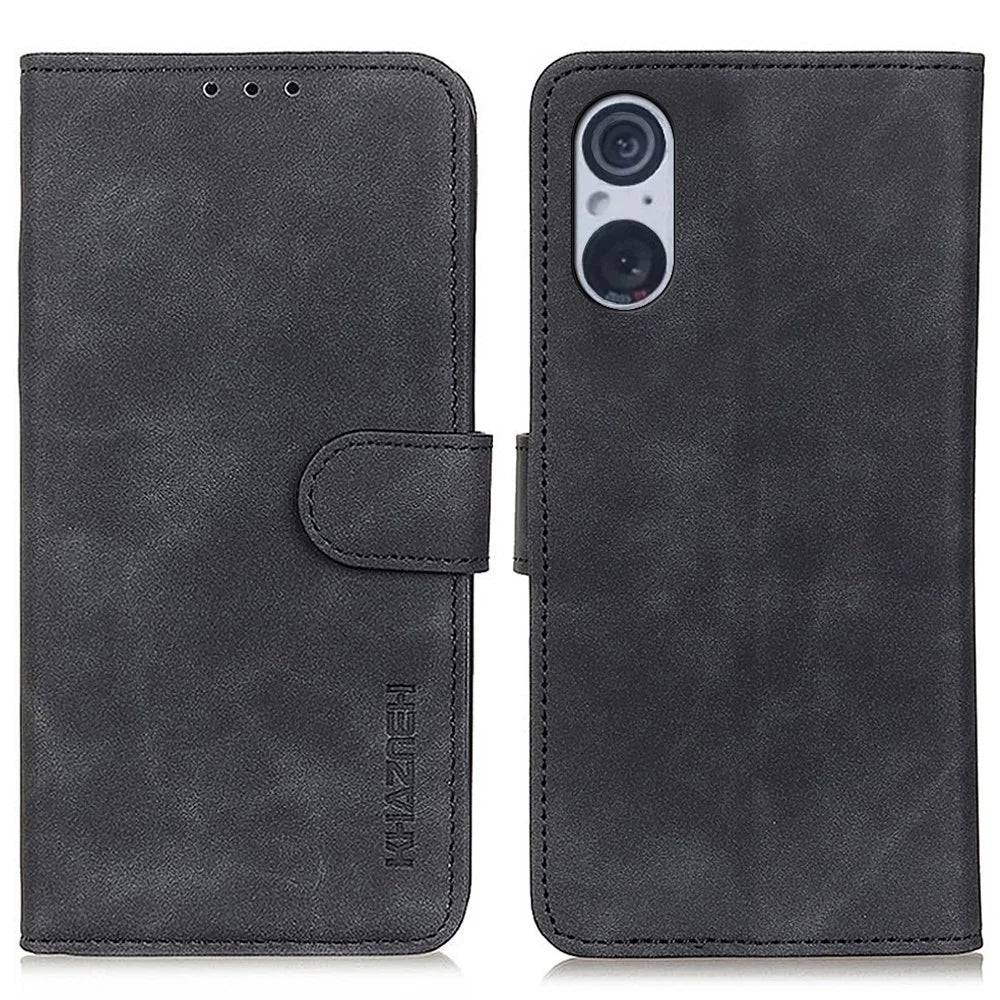 KHAZNEH For Sony Xperia 5 V Retro Wallet Phone Cover Anti-fingerprint Leather Stand Case - Black - 1