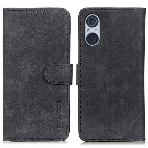 KHAZNEH For Sony Xperia 5 V Retro Wallet Phone Cover Anti-fingerprint Leather Stand Case - Black - 1