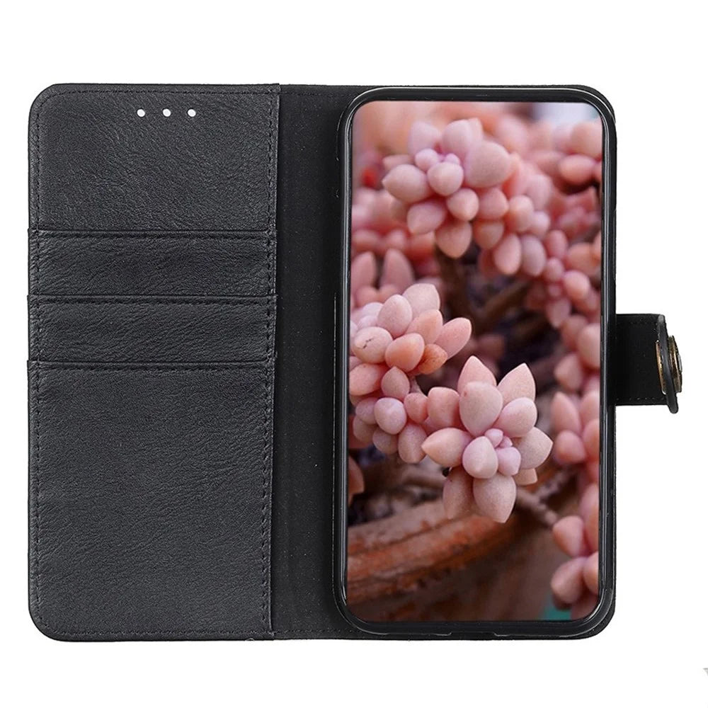KHAZNEH For Sony Xperia 5 V Cowhide Texture Shockproof Case PU Leather Stand Wallet Phone Cover - Black - 2