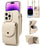 For iPhone 15 Shockproof Case PU Card Holder Kickstand TPU Phone Cover with Shoulder Strap - Beige - 1
