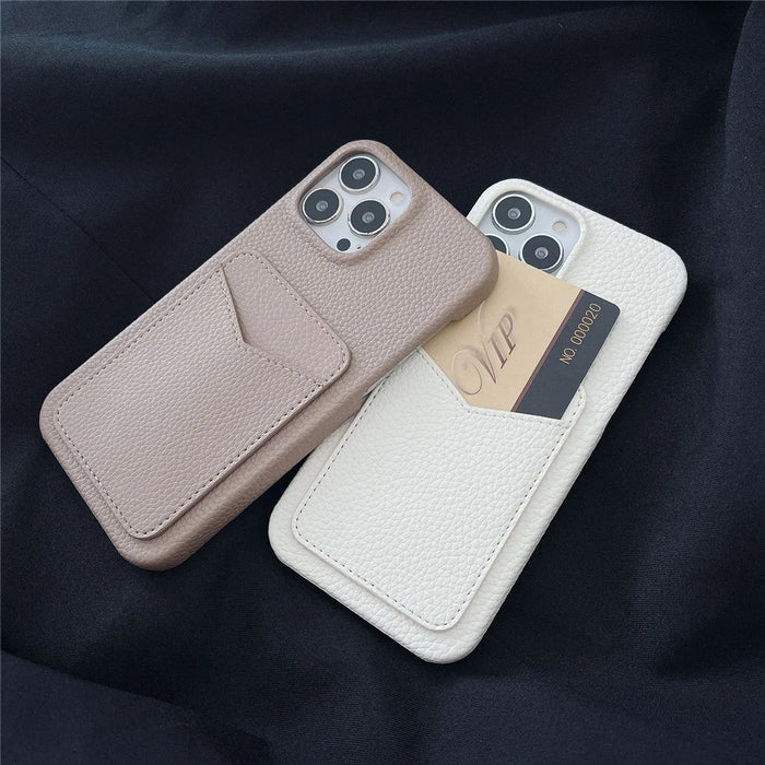 For iPhone 15 Litchi Texture PU+TPU Phone Case Protective Phone Cover with Card Holder - White - 3