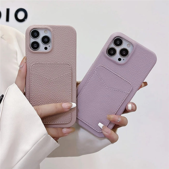 For iPhone 15 Litchi Texture PU+TPU Phone Case Protective Phone Cover with Card Holder - White - 4
